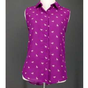 Unicorn Print Top S Juniors Purple Collared Tank